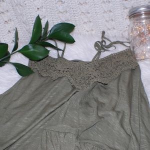 Olive V--neck Lace Tank